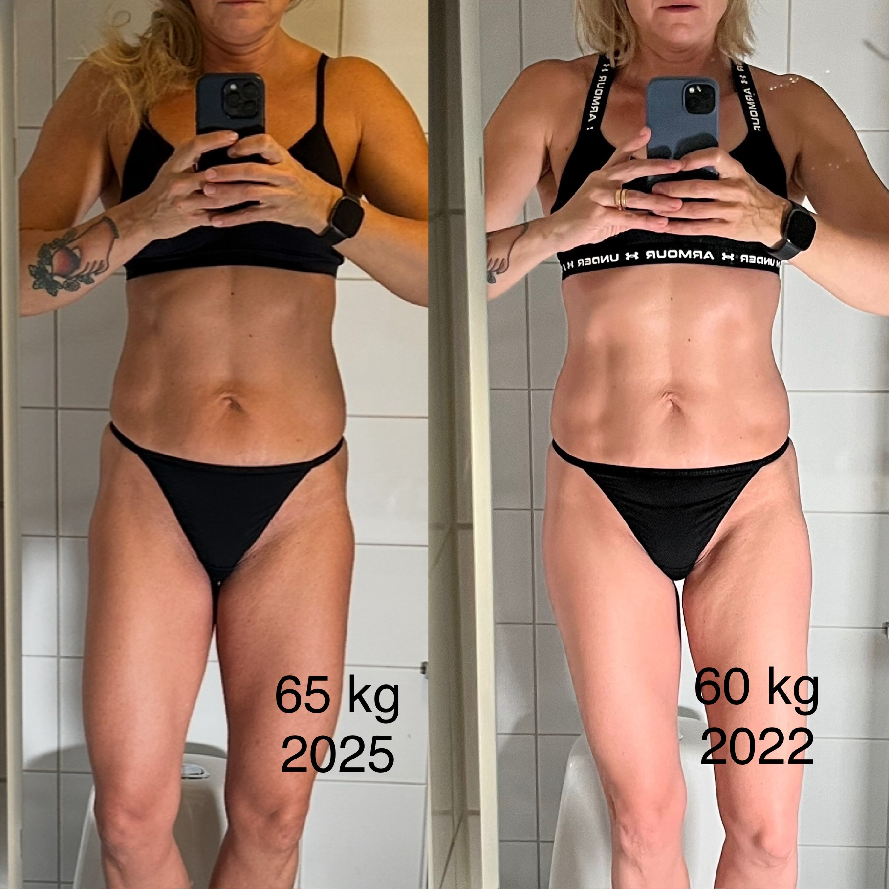 Min kropp vid samma vikt. Mer muskler, mindre fett och högre vikt.